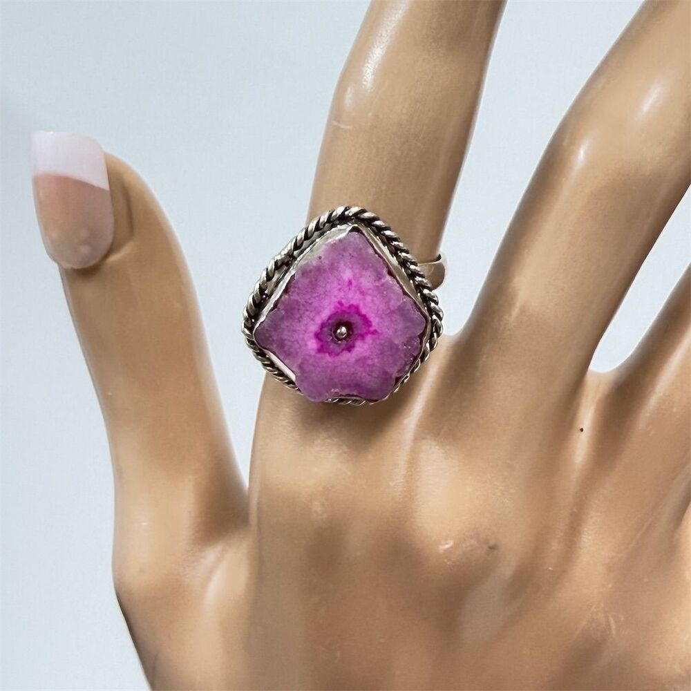 Handcrafted Pink Solar Quartz Gemstone‎ Ring Adjustable Size 6-8.5